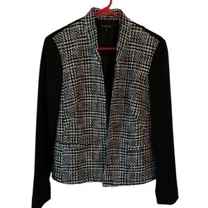 Evan Picone Black White Tweed Plaid Short Blazer Boardroom Jacket Women’s Small